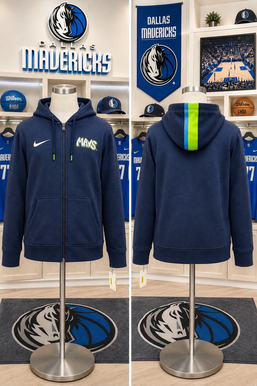 Nike NBA Dallas Mavericks Mavs Navy Full Zip Hoodie M Medium
